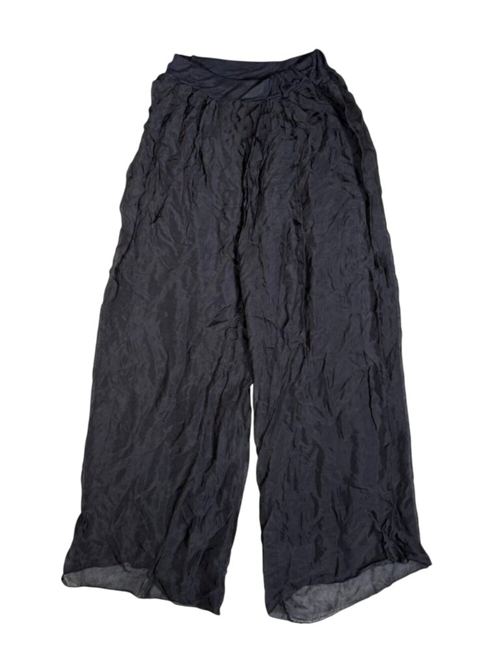 Lola Wide Leg Pants Womens M Navy Blue Silk Blend Crinkled Lined Art 1603 Italy